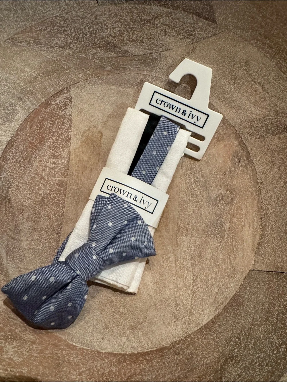 crown & ivy Blue Polka Dot Bow Tie with White Dots